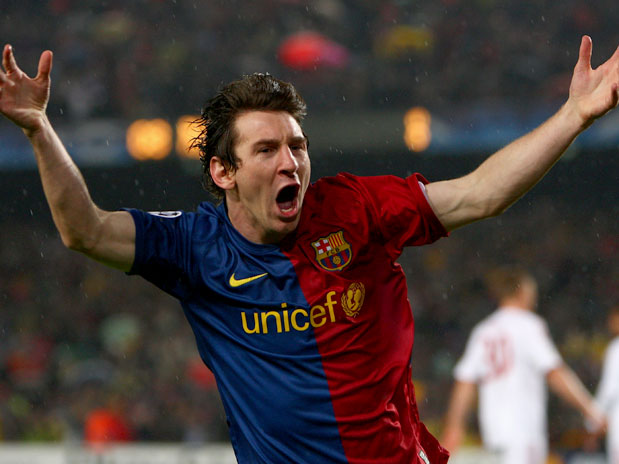 Messi comemora gol contra o Bayern de Munique: argentino é o artilheiro da Copa dos Campeões - foto: Getty